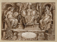 N 004
<br/>
Titelpagina voor Schema seu speculum principum
<br/>
<em>Straet, Jan van der (Stradanus) (1523-1605)</em>